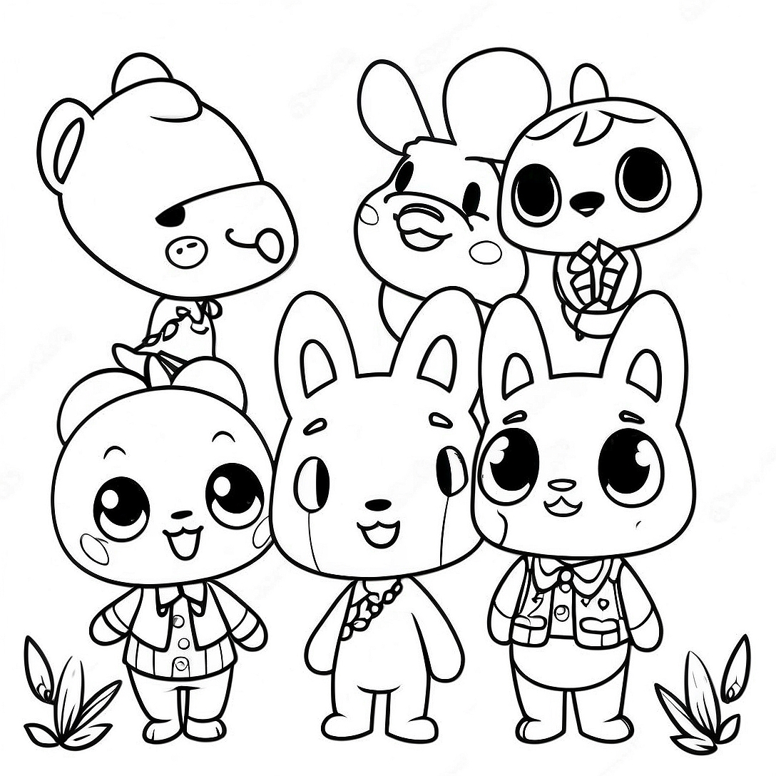 Cute Animal Crossing Characters Coloring Page | Animal Crossing coloring page