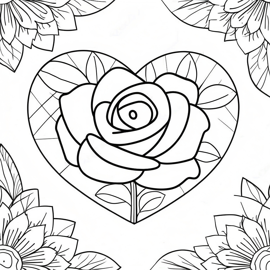 Love Heart Rose Coloring Page | Love Heart Rose coloring page