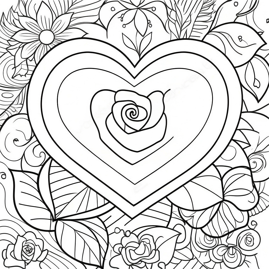 Elegant Love Heart Rose Coloring Page | Love Heart Rose coloring page