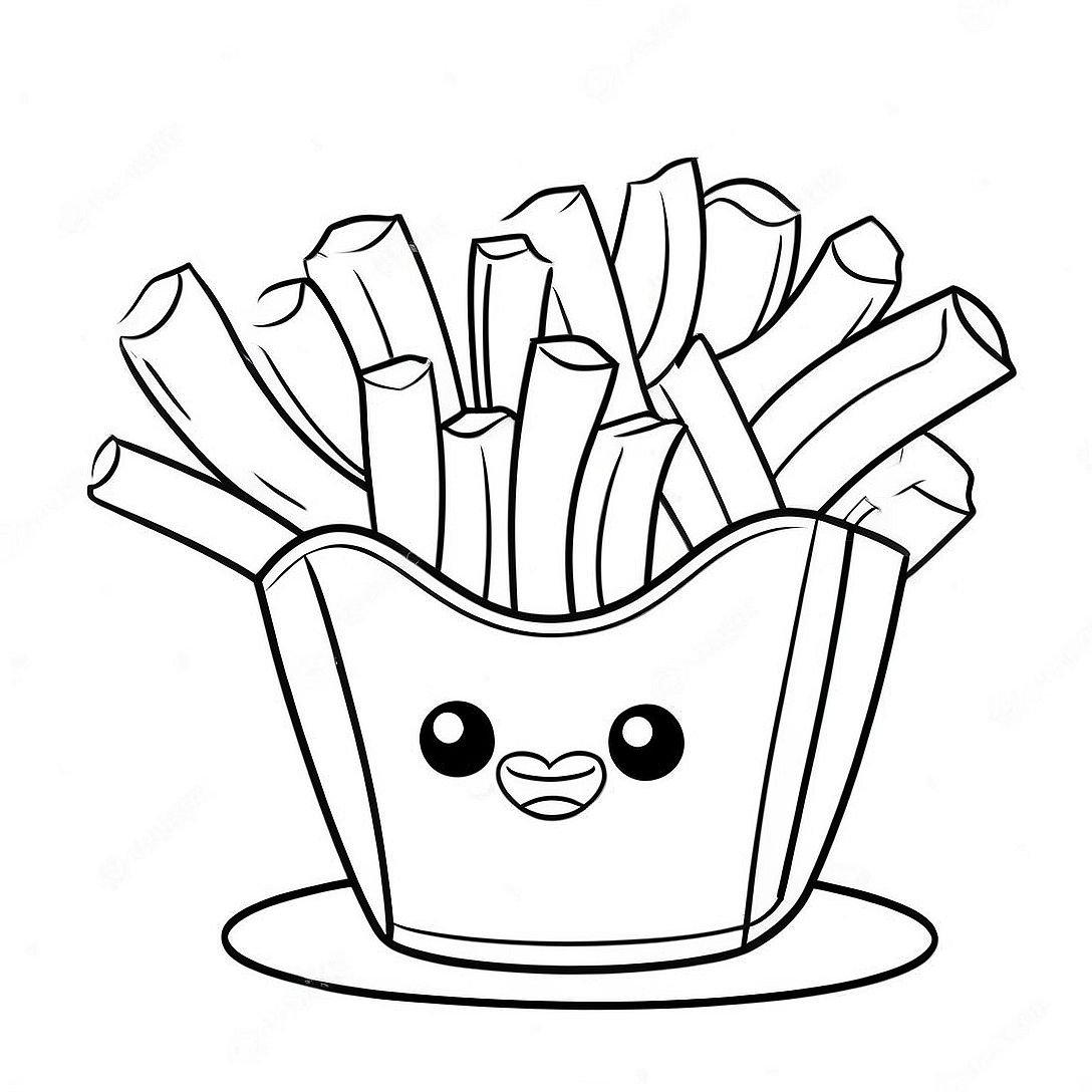 Cute Cartoon Fries Coloring Page | Fries coloring page