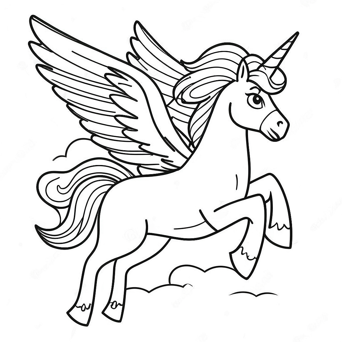 Majestic Pegasus in Flight Coloring Page | Pegasus coloring page