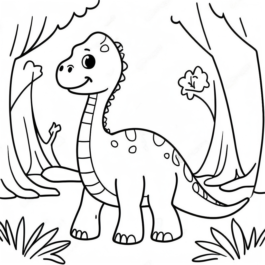 Cute Brachiosaurus in a Forest Coloring Page | Brachiosaurus coloring page