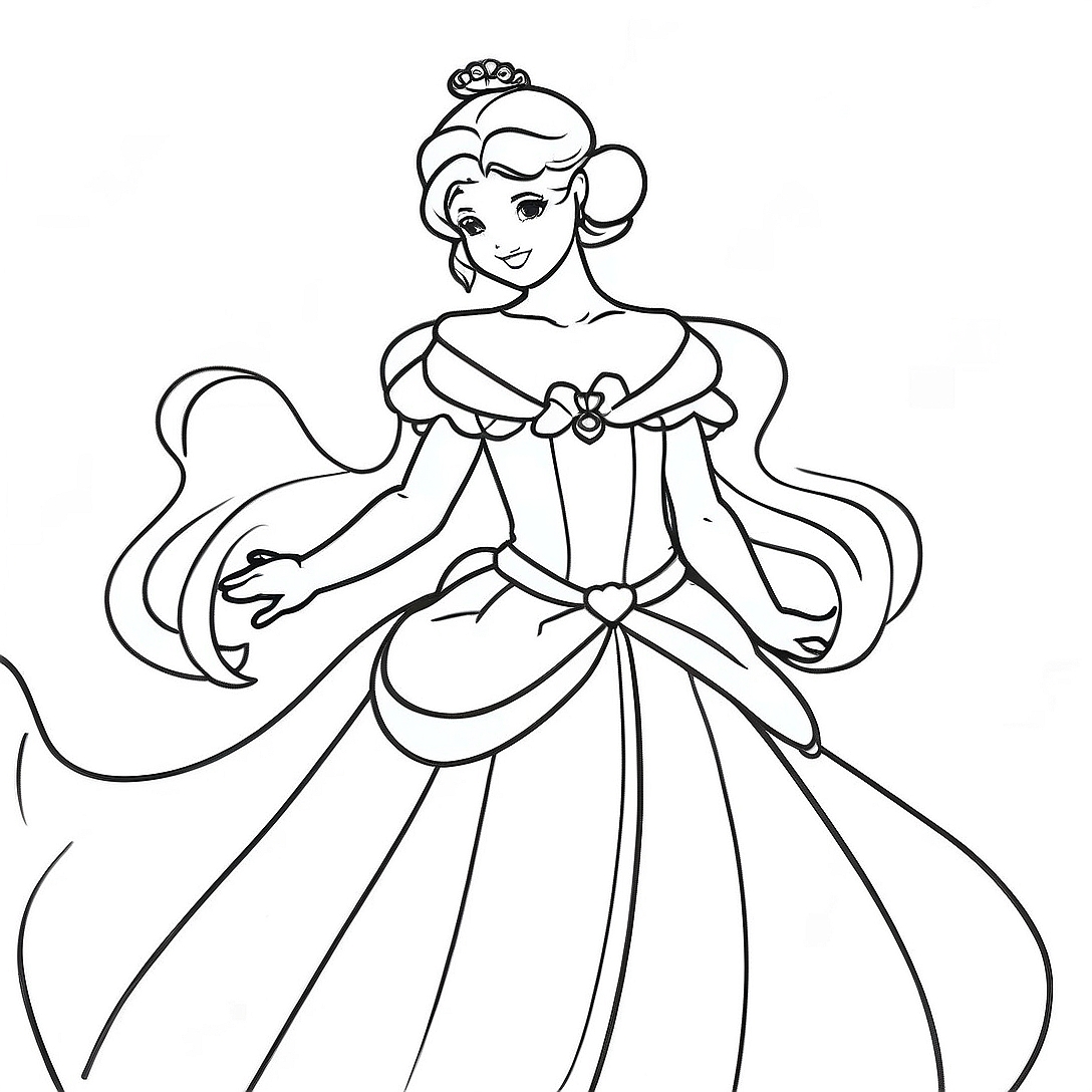 Elegant Princess Serenity in Gown Coloring Page | Princess Serenity Sailor Moon coloring page