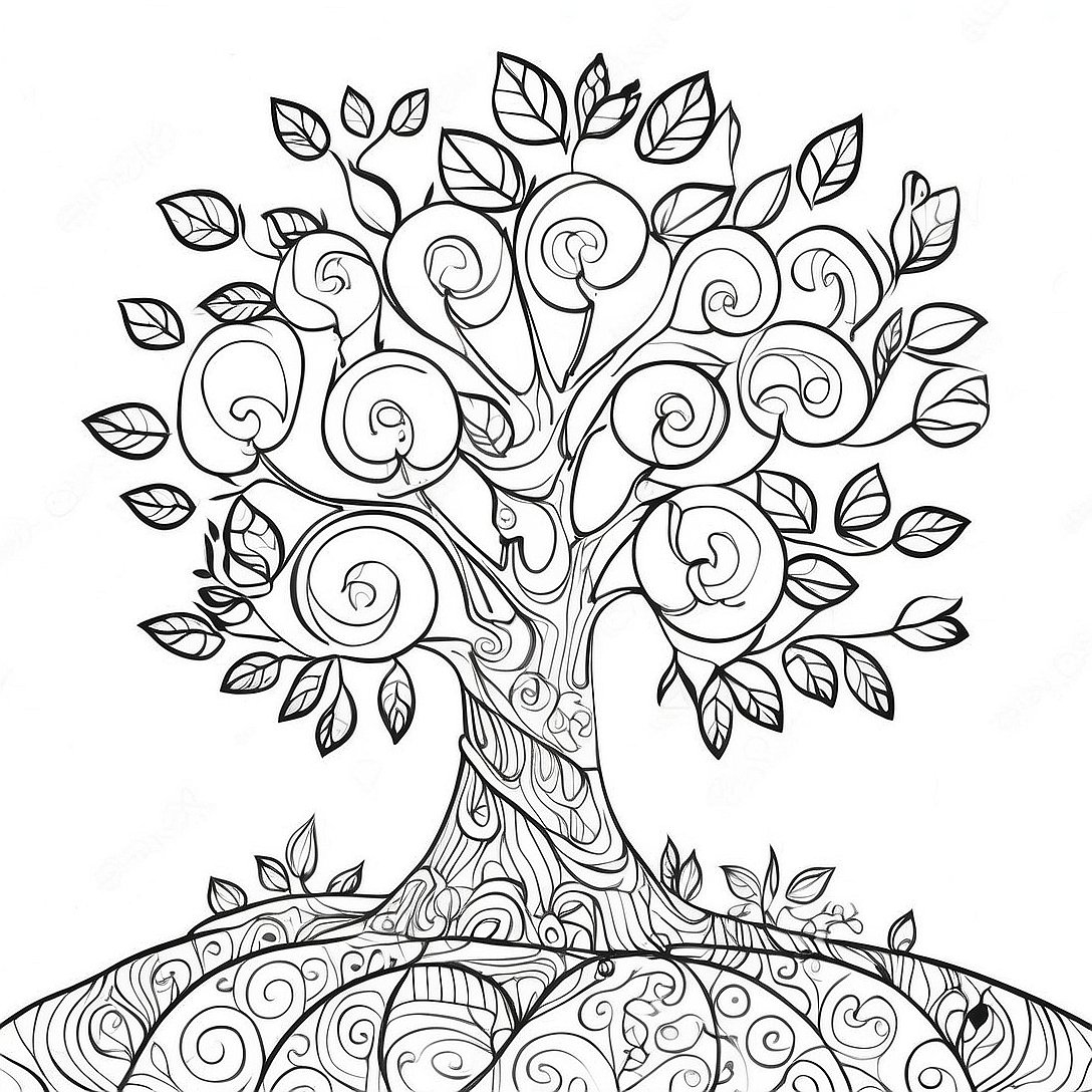 Colorful Family Tree with Leaves Coloring Page | Family Tree coloring page