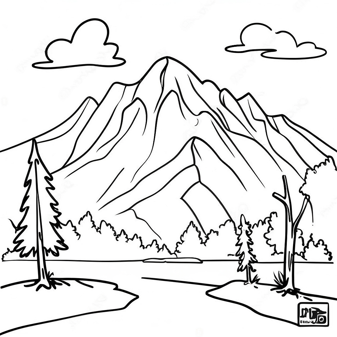 Realistic Mountain Landscape Coloring Page | Realistic Mountain coloring page