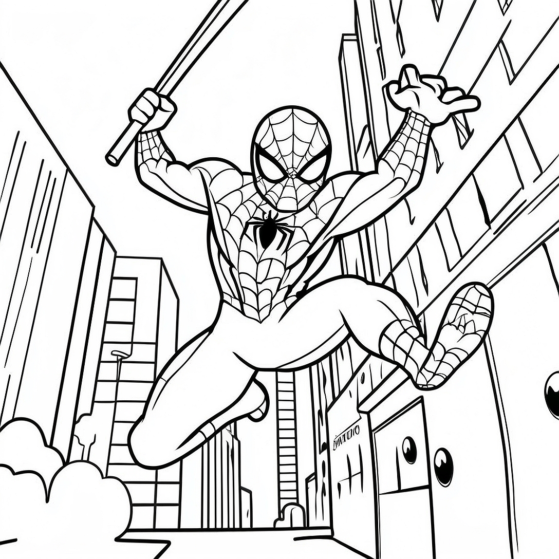 Spider-Man Swinging Through City Coloring Page | Marvel coloring page