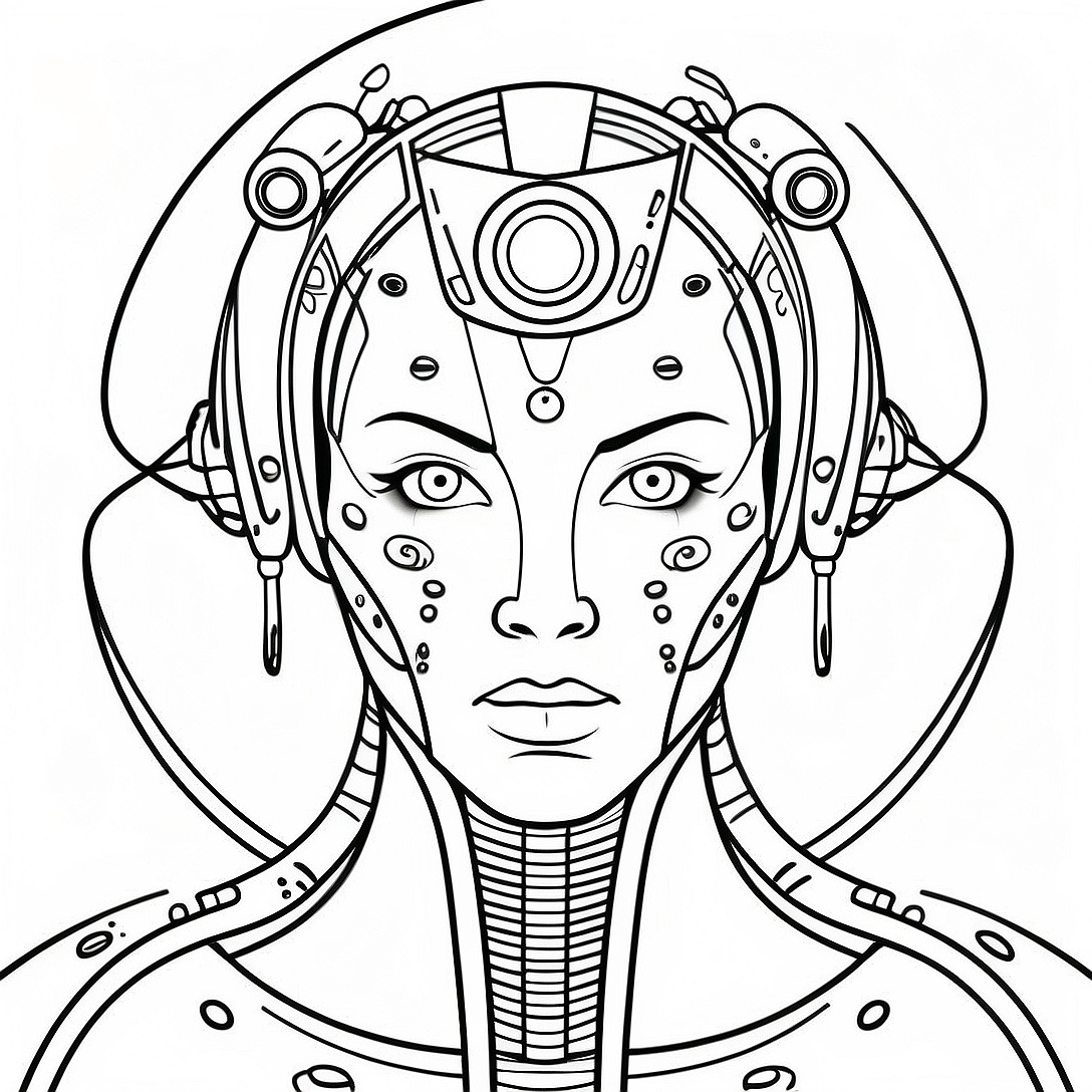 Futuristic Cyborg with Laser Eyes Coloring Page | Cyborg coloring page