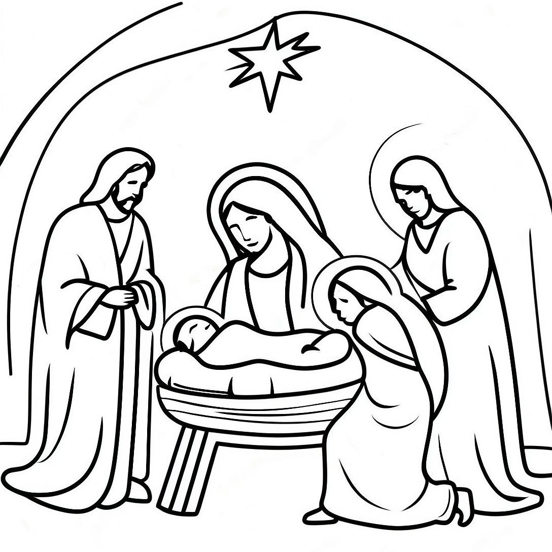Nativity Scene Coloring Page | Christmas Bible coloring page