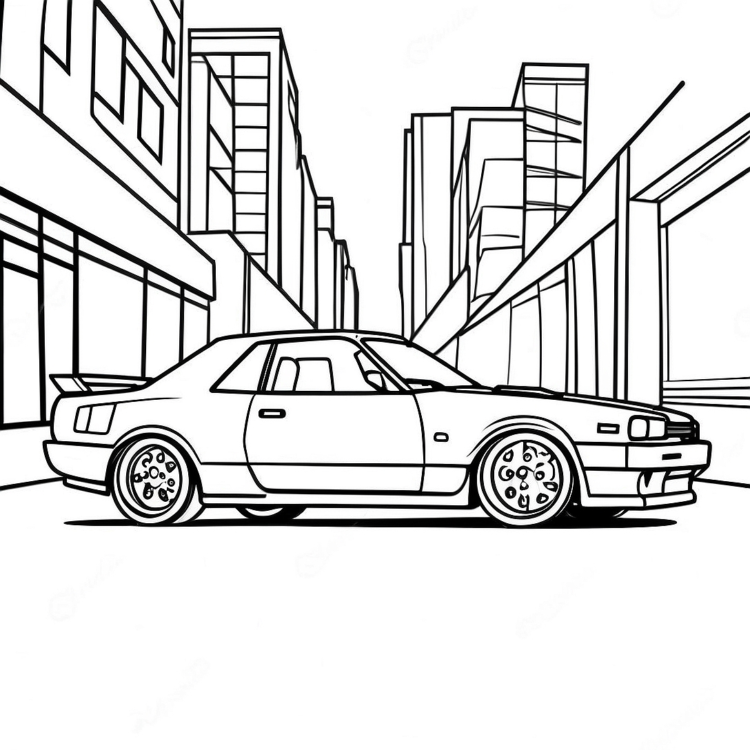 Nissan Skyline in Motion Coloring Page | Nissan coloring page