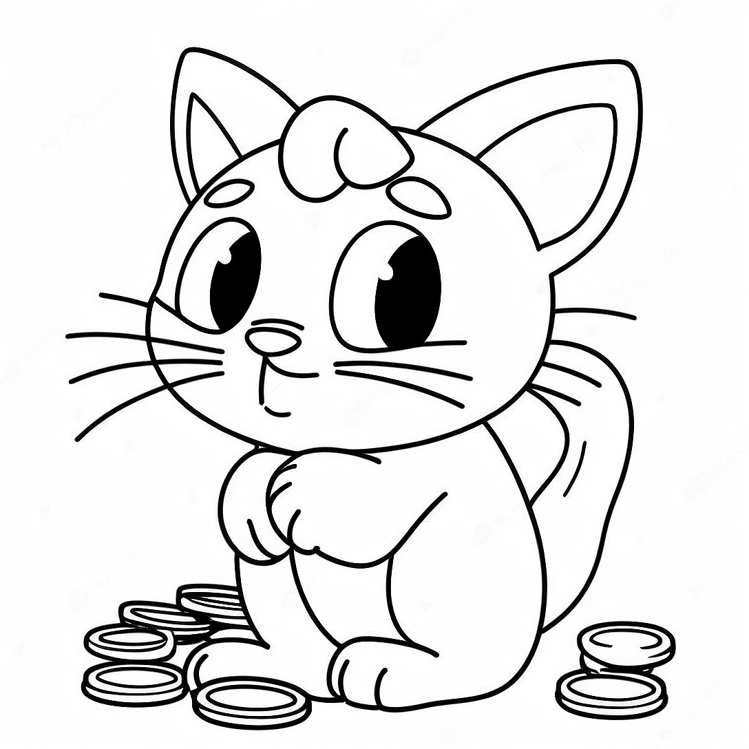 Cute Meowth Playing with Coins Coloring Page | Pokemon Meowth coloring page