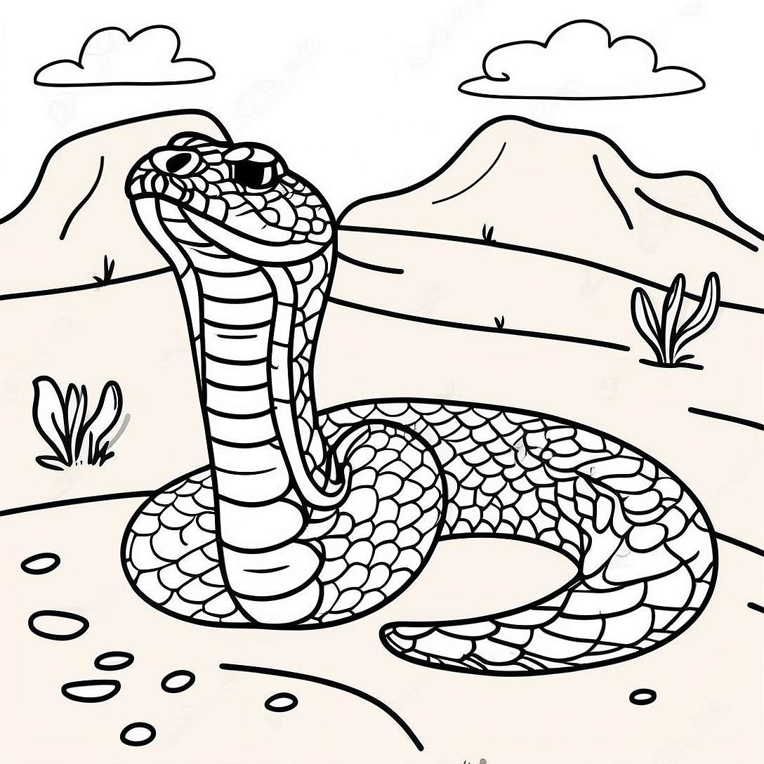 Realistic Rattlesnake in Desert Coloring Page | Rattlesnake coloring page