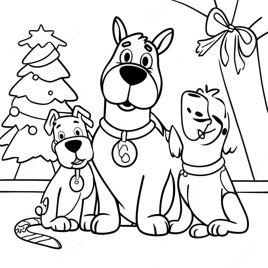 Scooby Doo Festive Scene Coloring Page | Scooby Doo Christmas coloring page