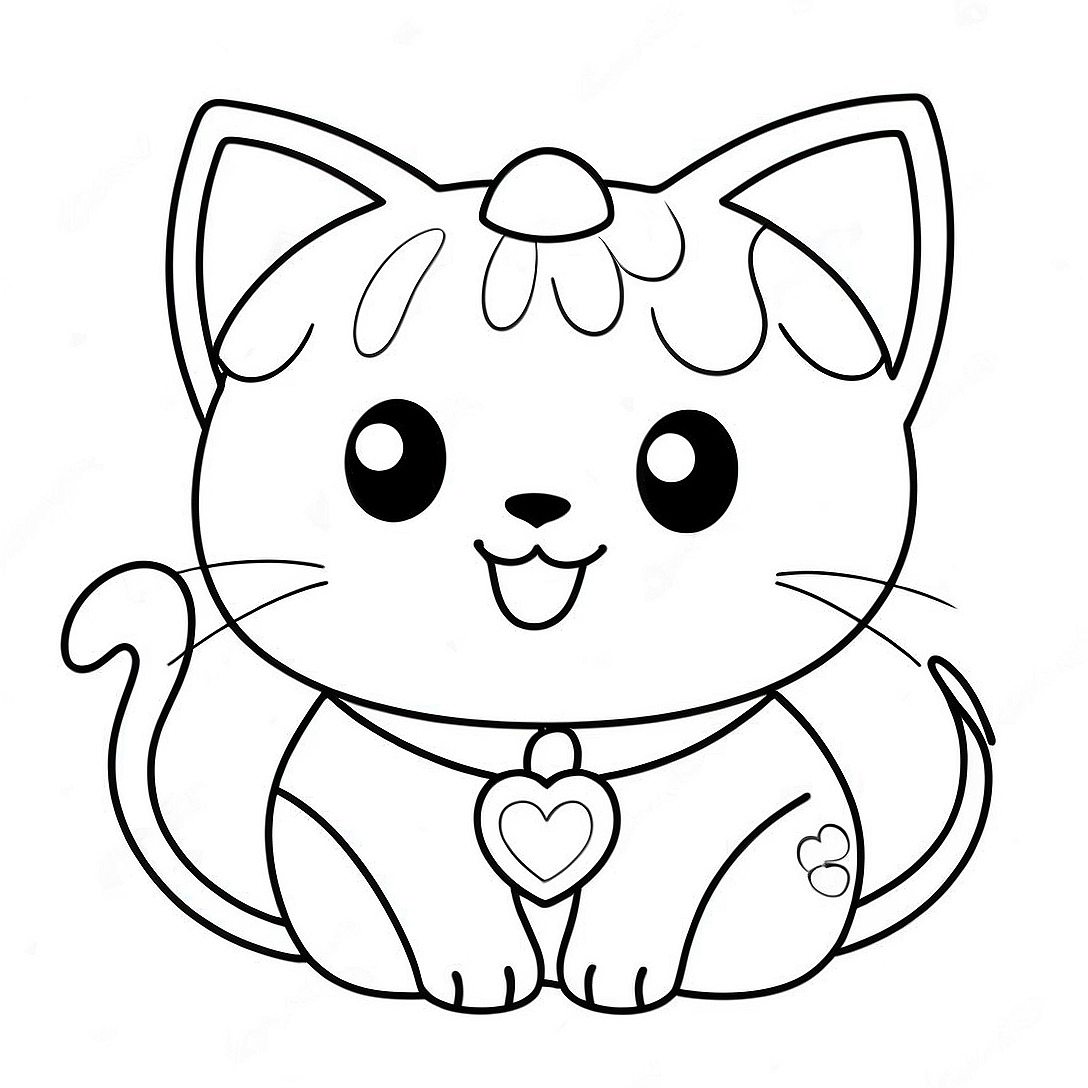 Cute Anime Cat Coloring Page | Anime Animals coloring page