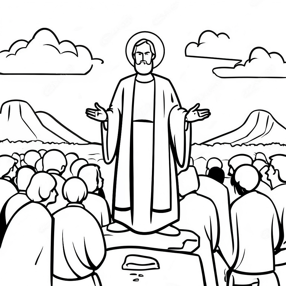 Peaceful Sermon on the Mount Scene Coloring Page | Sermon on the Mount coloring page