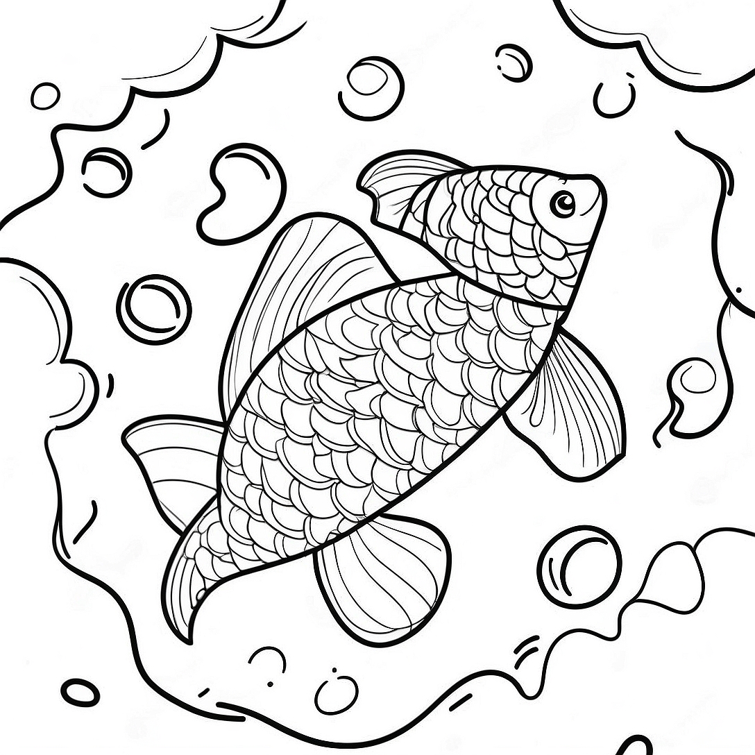 Colorful Koi Fish Underwater Scene Coloring Page | Koi Fish coloring page
