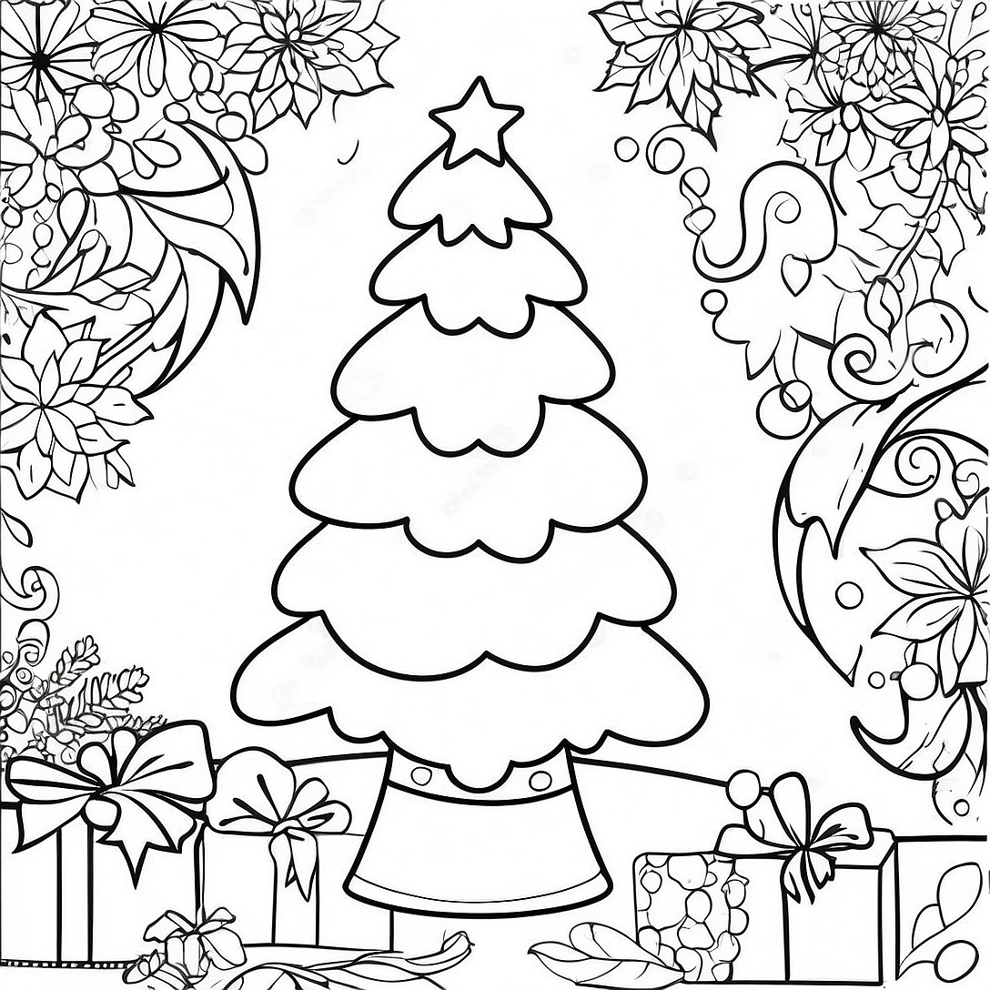 Aesthetic Christmas Tree Coloring Page | Aesthetic Christmas coloring page