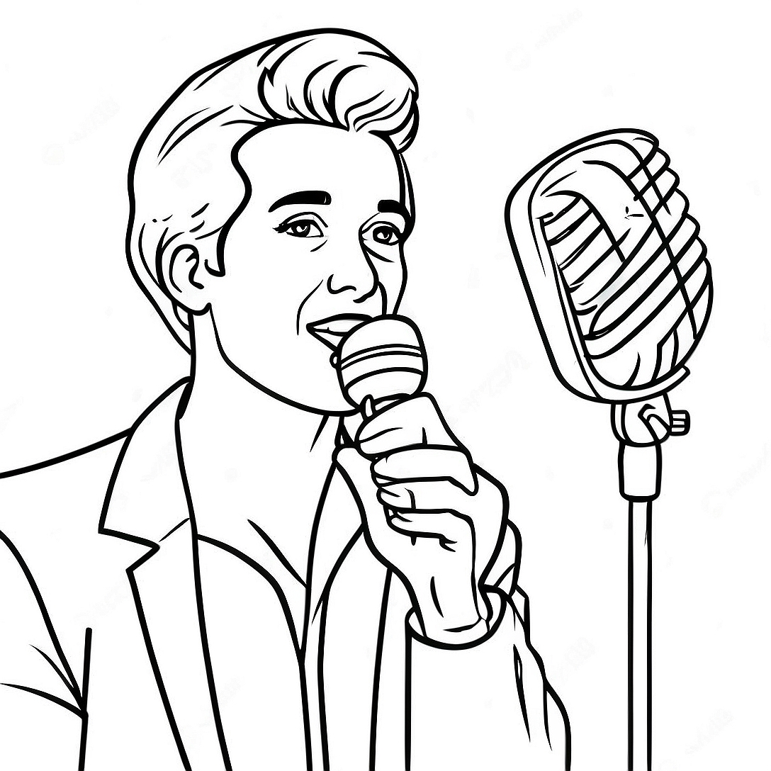 Famous Singer with Microphone Coloring Page | Music Artist coloring page