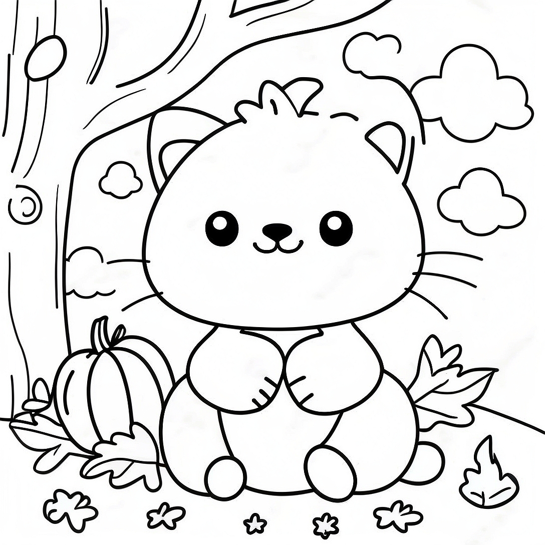 Cute Autumn Animals Coloring Page | Kids Fall coloring page