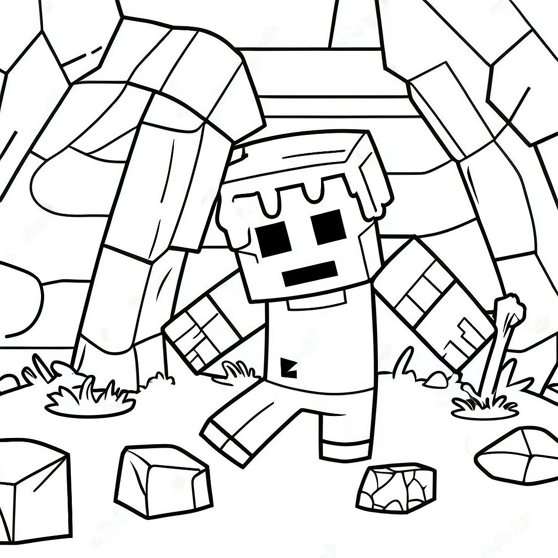 Creepy Minecraft Zombie in Cave Coloring Page | Minecraft Zombie coloring page