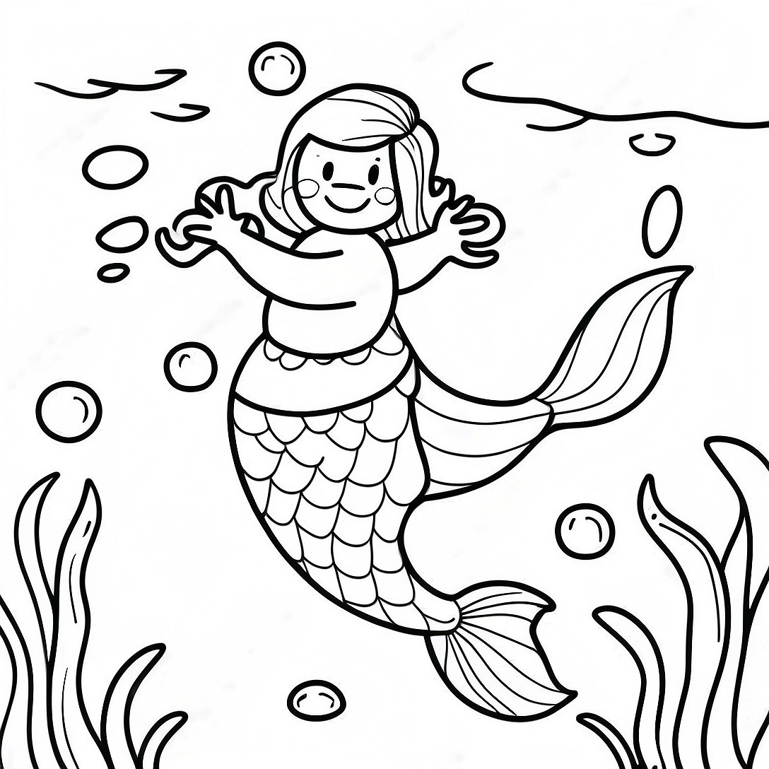 Colorful Merman Underwater Scene Coloring Page | Merman coloring page