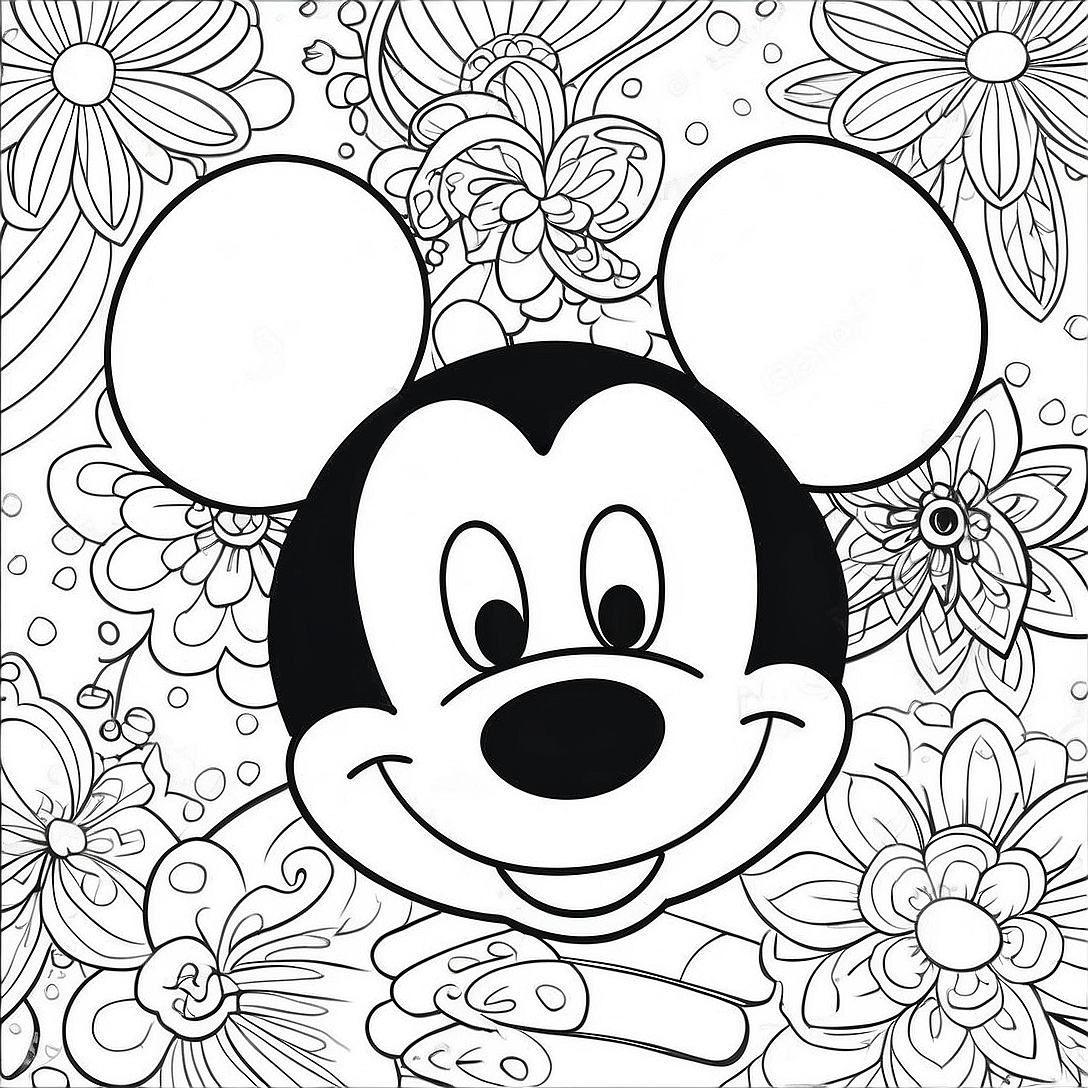 Happy Mickey Mouse Face Coloring Page | Micky Mouse Face coloring page