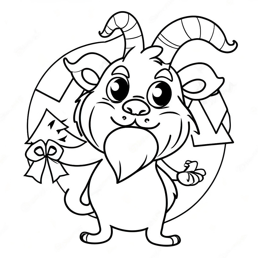 Krampus with Christmas Tree Coloring Page | Krampus coloring page