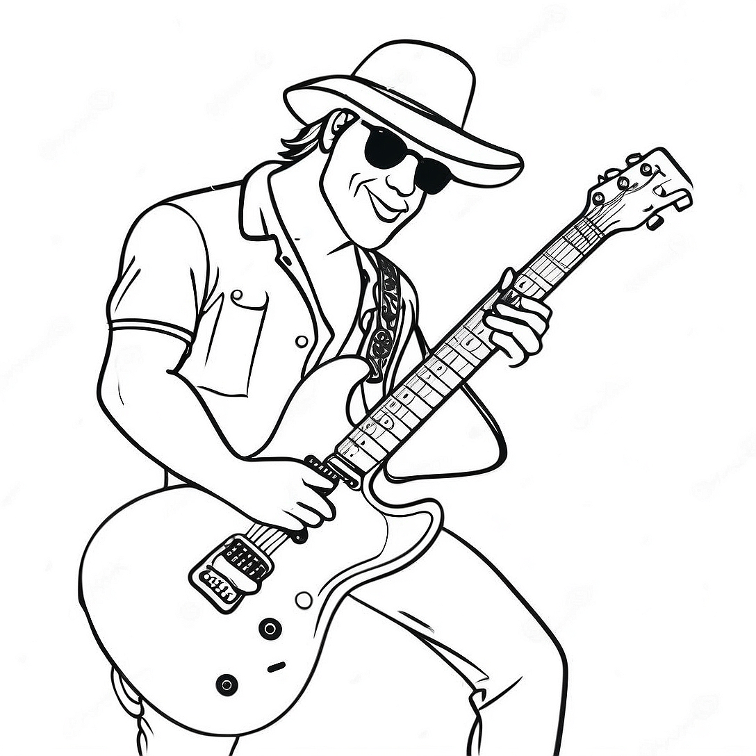 Cool Rockstar with Electric Guitar Coloring Page | Rockstar coloring page