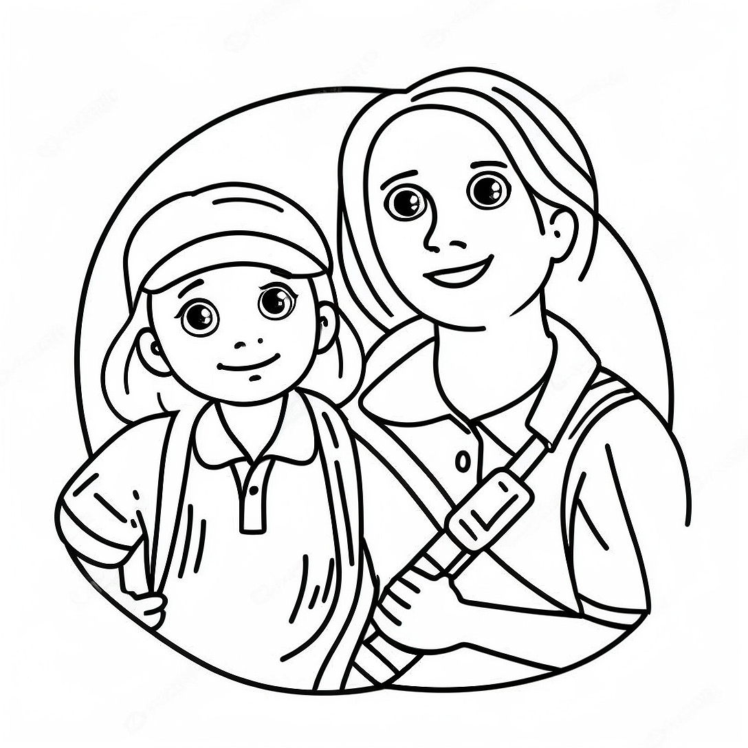 Adventurous Mom and Son Coloring Page | Mom and Son coloring page