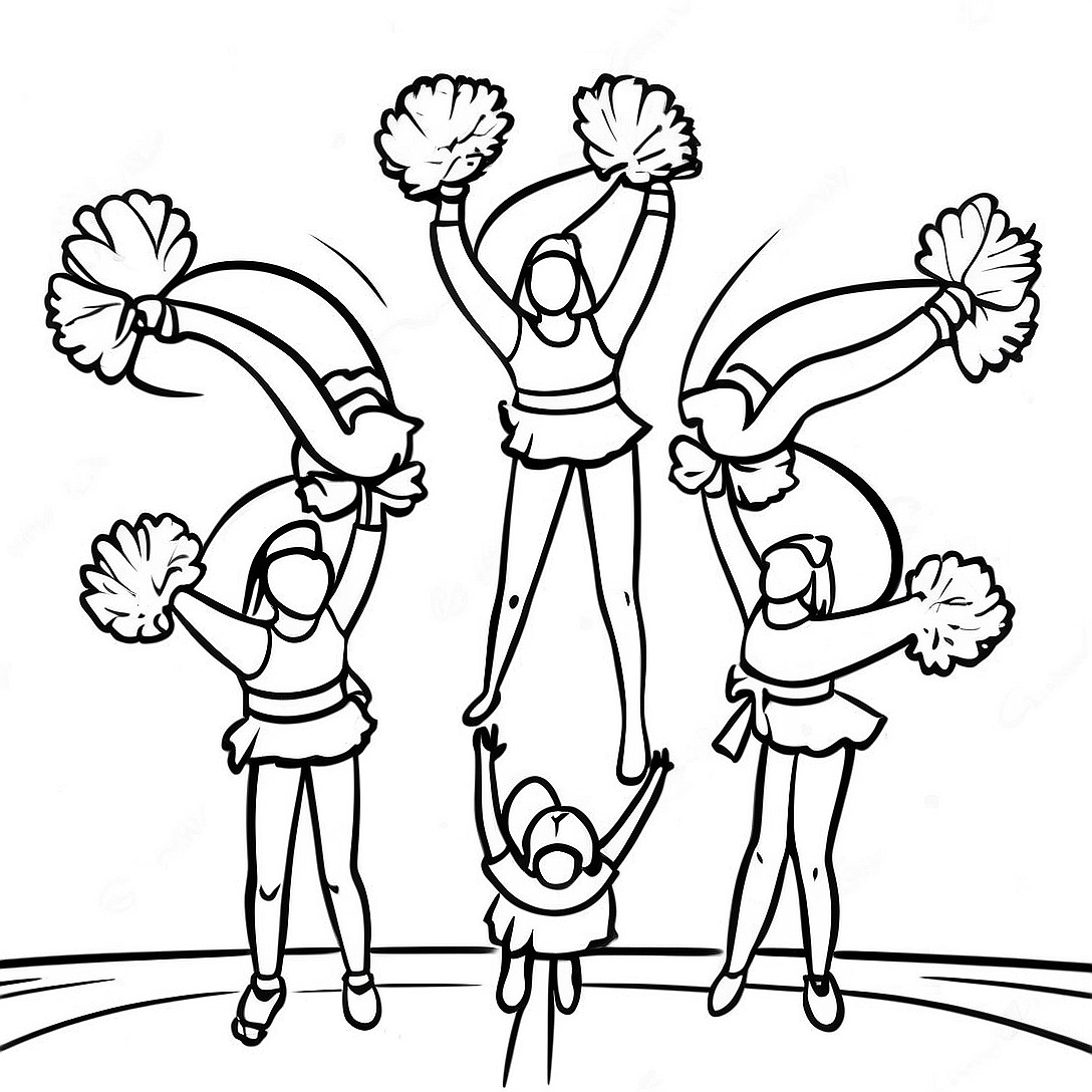 Cheerleading Squad Performing Stunts Coloring Page | All Star Cheer coloring page