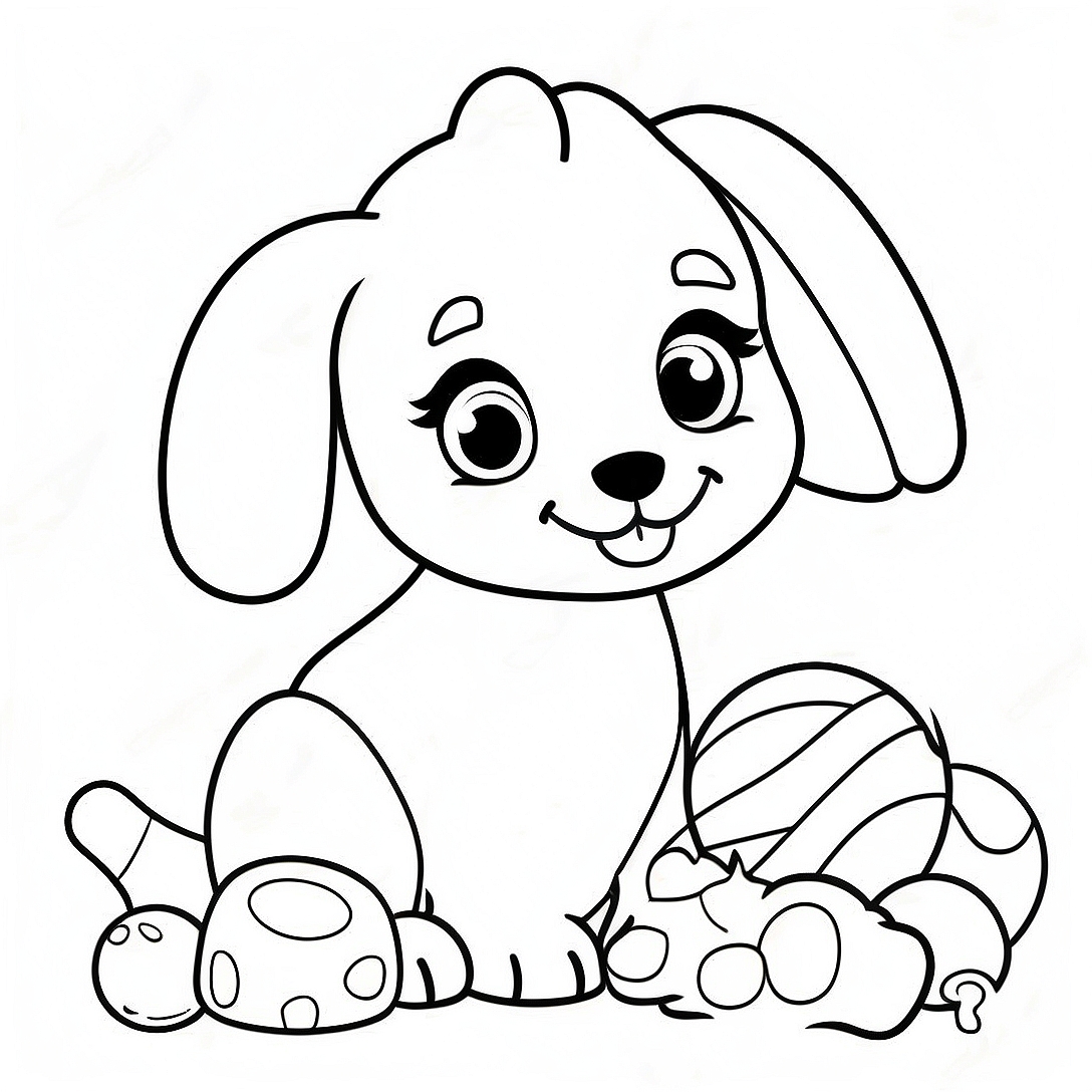 Cute Puppy Barbie Dog Playing with Toys Coloring Page | Puppy Barbie Dog coloring page