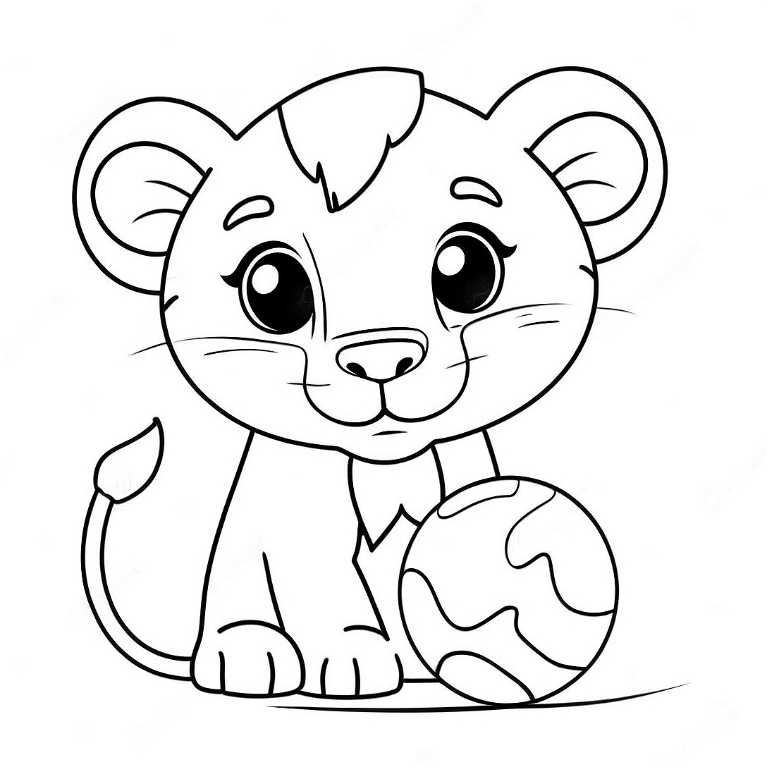 Lion Cub Playing with a Ball Coloring Page | Lion Cub coloring page