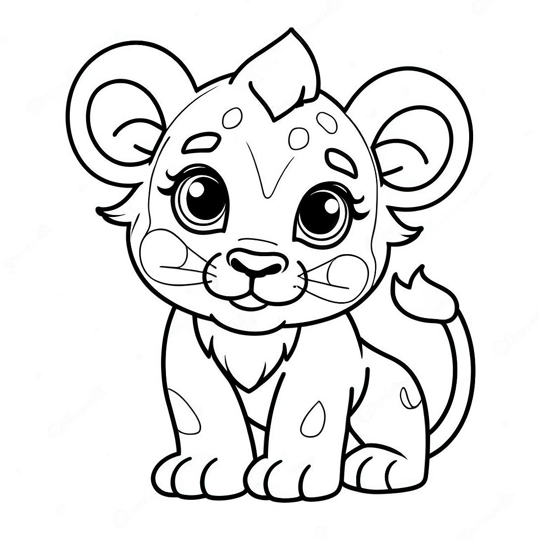 Cute Lion Cub with Big Eyes Coloring Page | Lion Cub coloring page