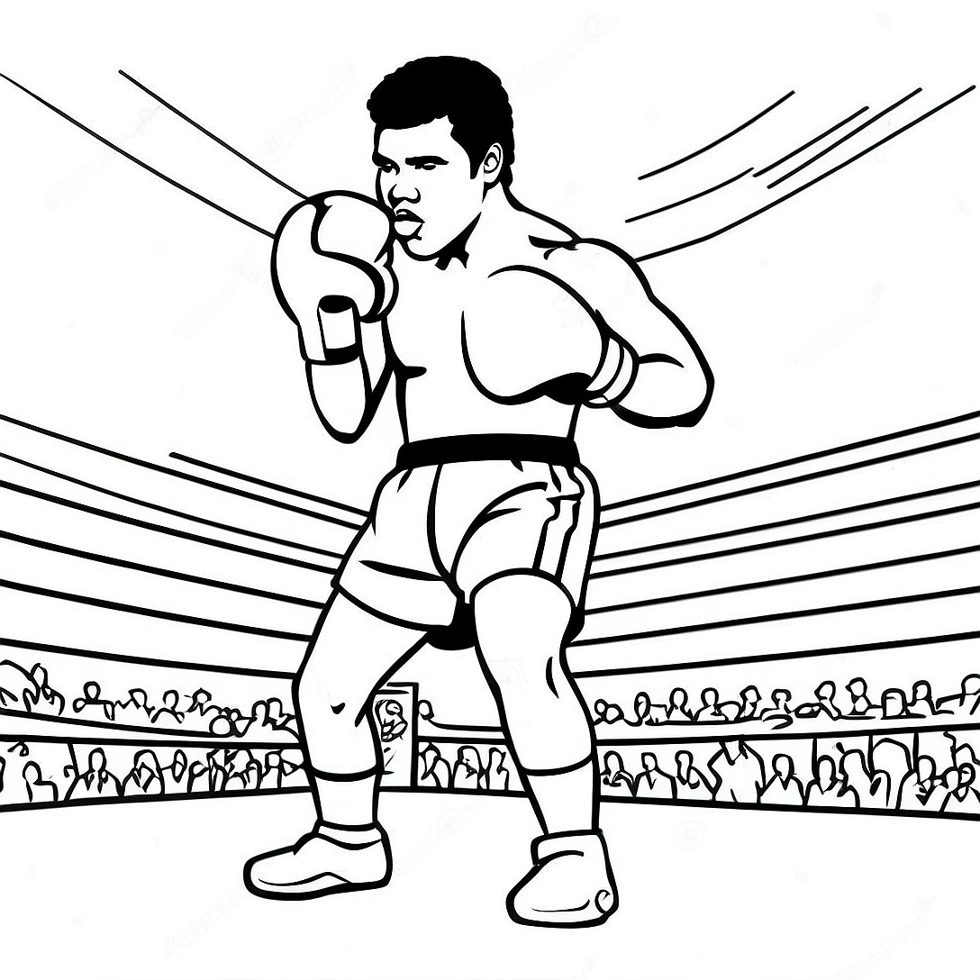 Muhammad Ali in the Ring Coloring Page | Muhammad Ali coloring page