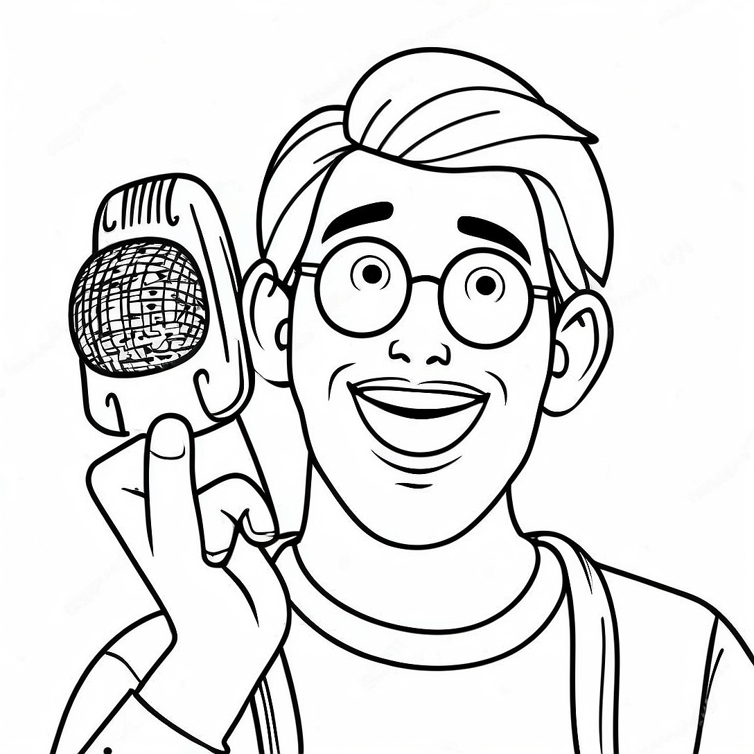 Funny YouTuber with a Microphone Coloring Page | YouTuber coloring page