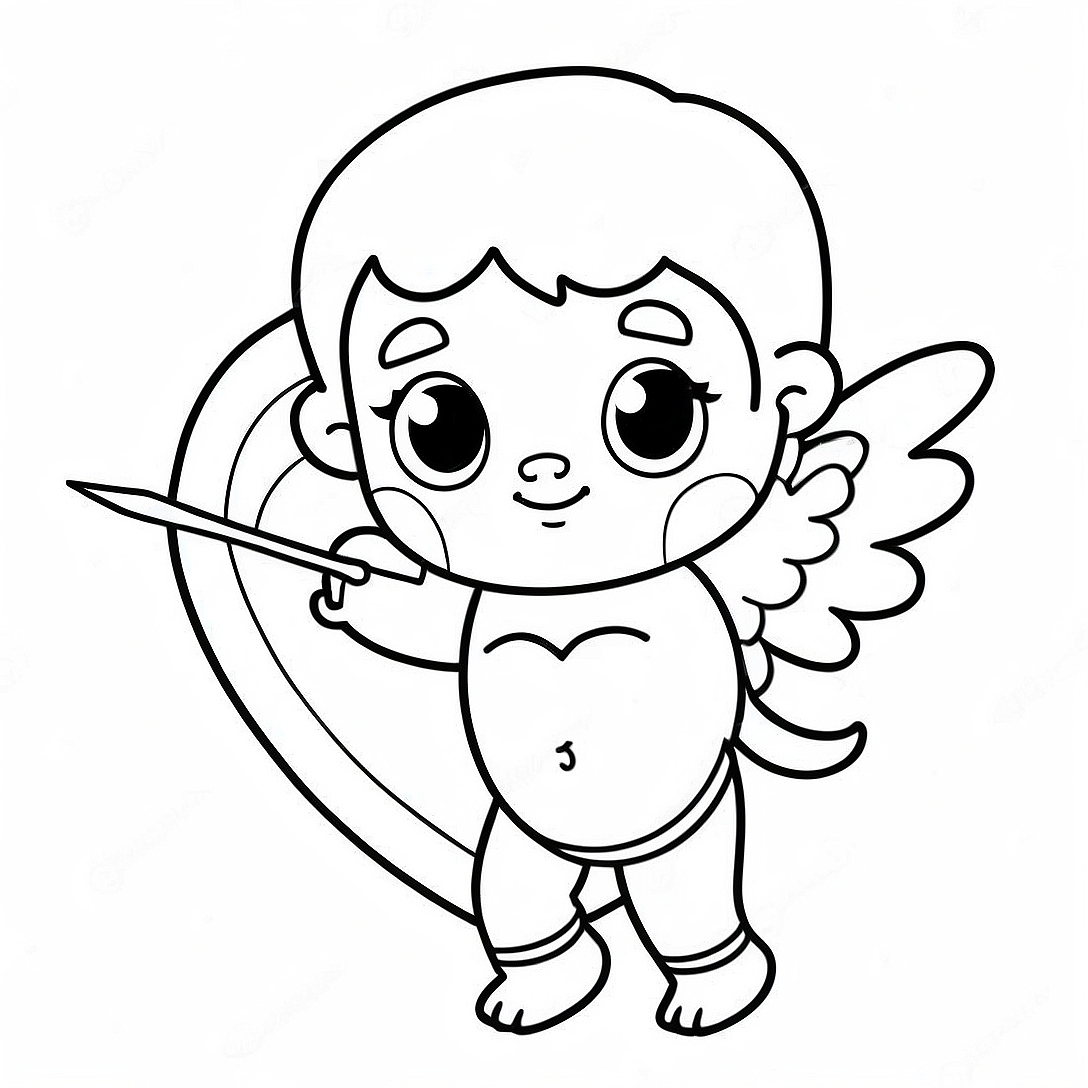 Cute Cupid with Heart Coloring Page | Valentines Heart coloring page