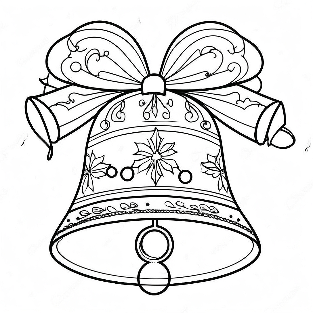 Festive Christmas Bell Coloring Page | Christmas Bell coloring page