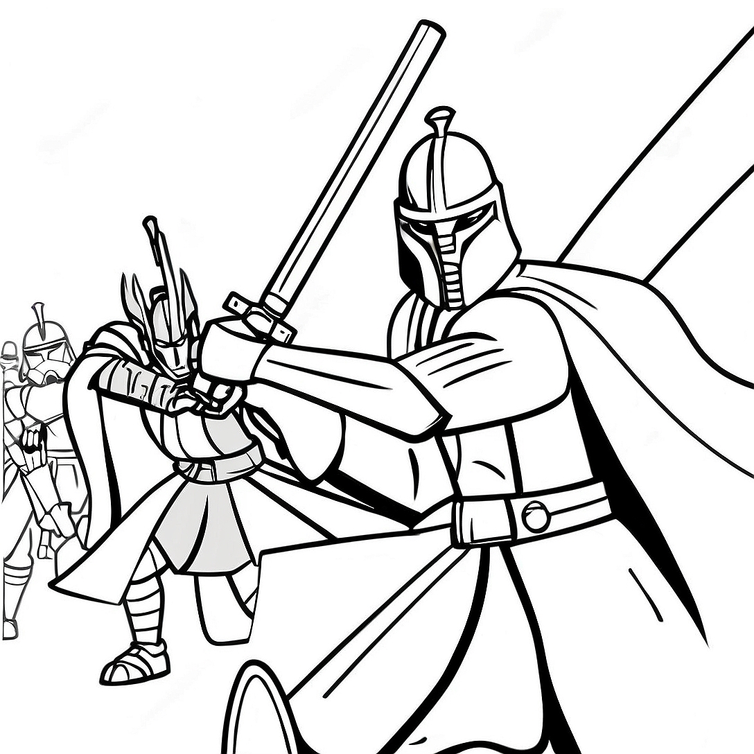 Clone Wars Jedi Battle Coloring Page | Clone Wars coloring page