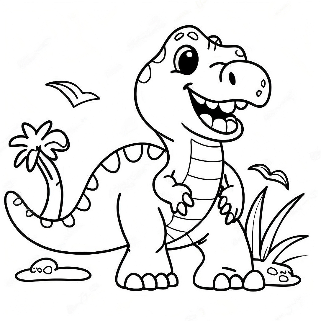 Cute T Rex with a Big Smile Coloring Page | T Rex coloring page