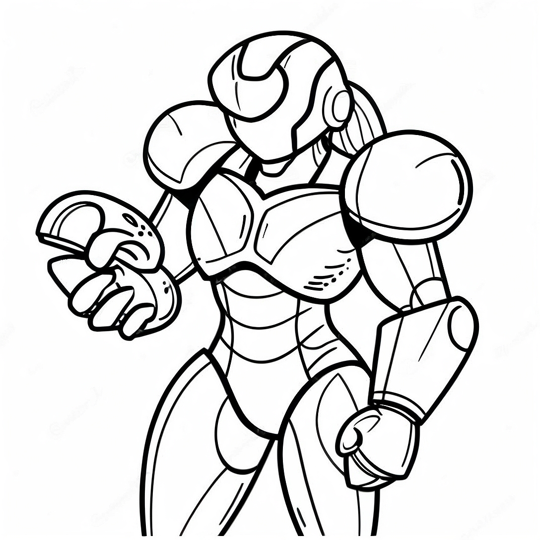Metroid Samus Aran in Power Suit Coloring Page | Metroid coloring page