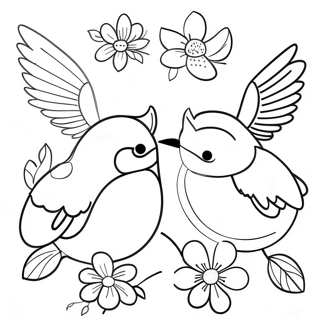 Birds and Flowers Coloring Page | Birds and Flowers coloring page