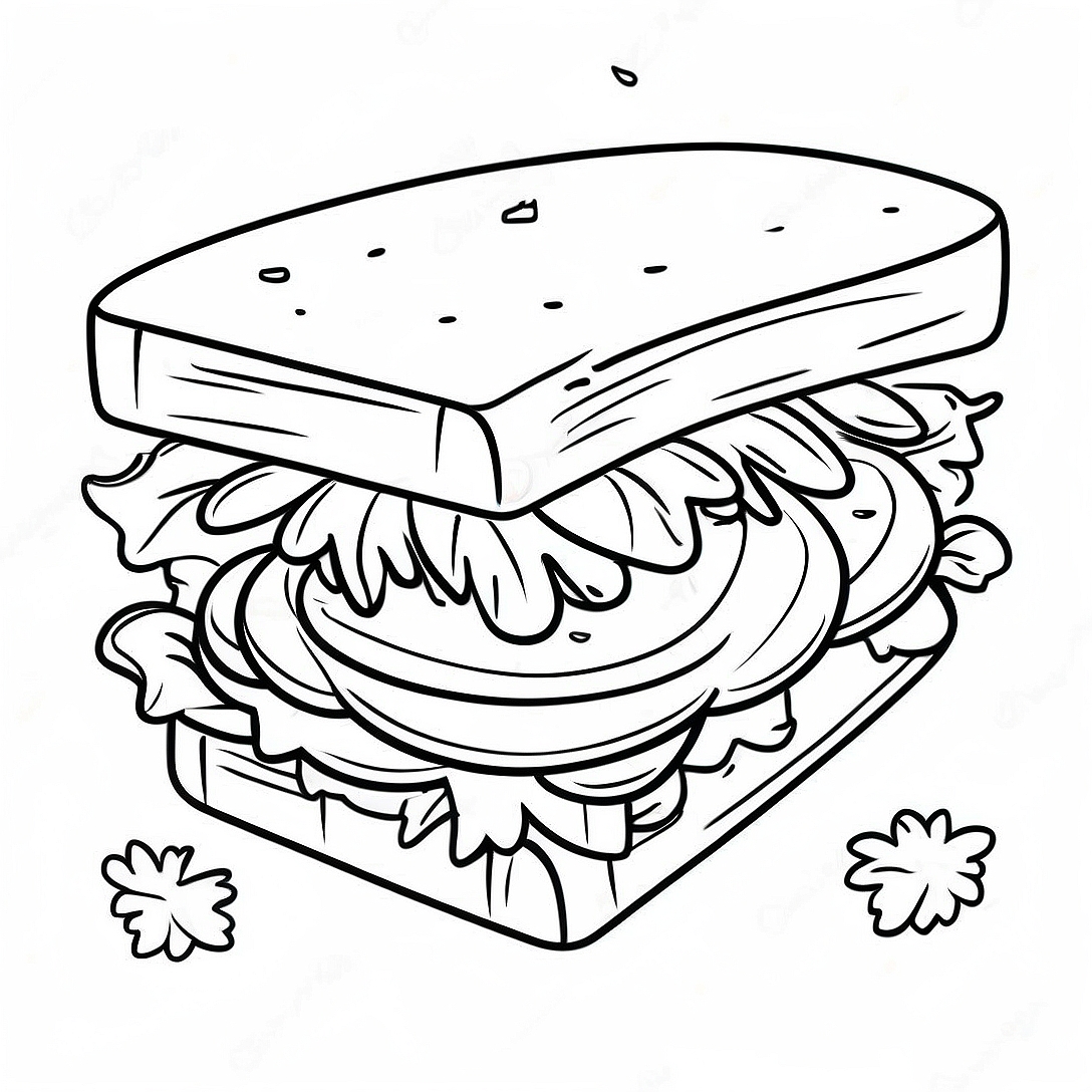 Delicious Sandwich with Lettuce Coloring Page | Sandwich coloring page