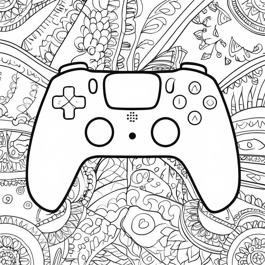 Colorful PS5 Controller with Patterns Coloring Page | PS5 Controller coloring page