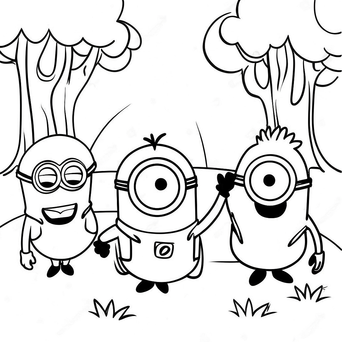 Minions Playing in the Park Coloring Page | Despicable Me coloring page