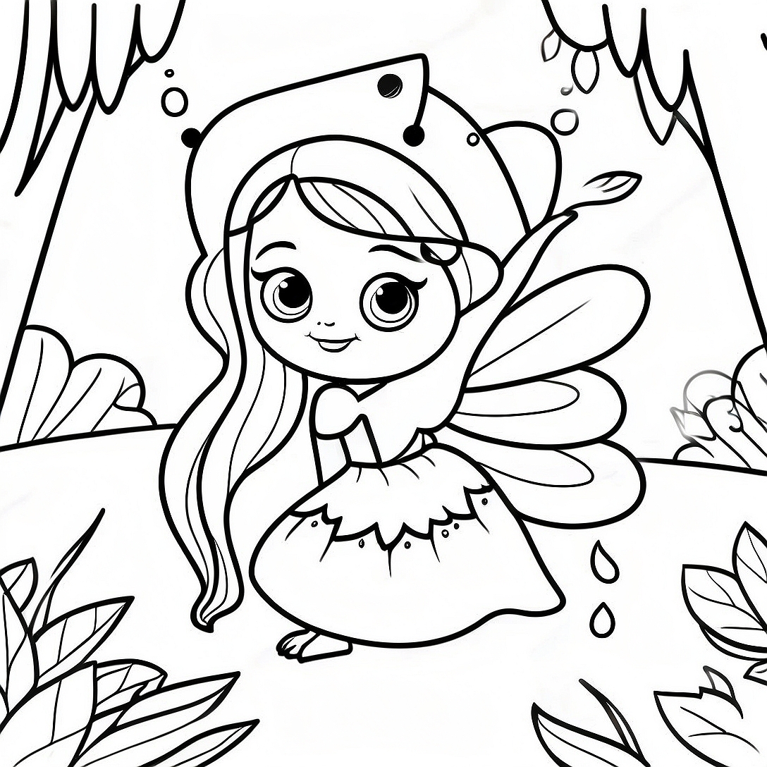 Mysterious Dark Fairy in Enchanted Forest Coloring Page | Dark Fairy coloring page