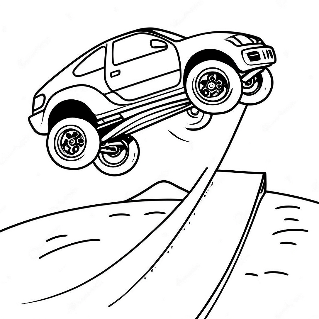 Fast RC Car Jumping Over Ramp Coloring Page | RC Car coloring page