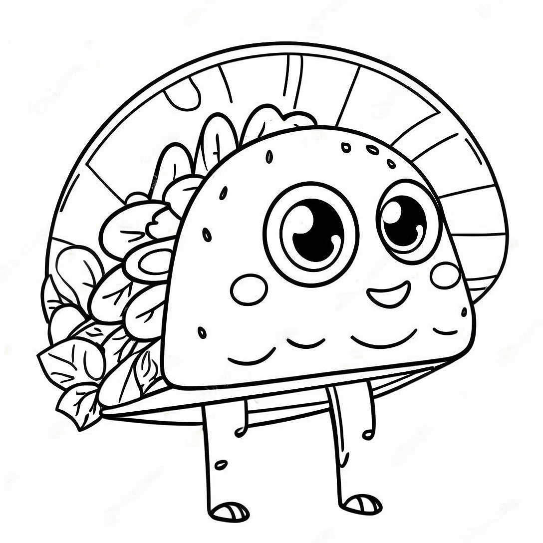 Funny Taco with Eyes Coloring Page | Taco coloring page