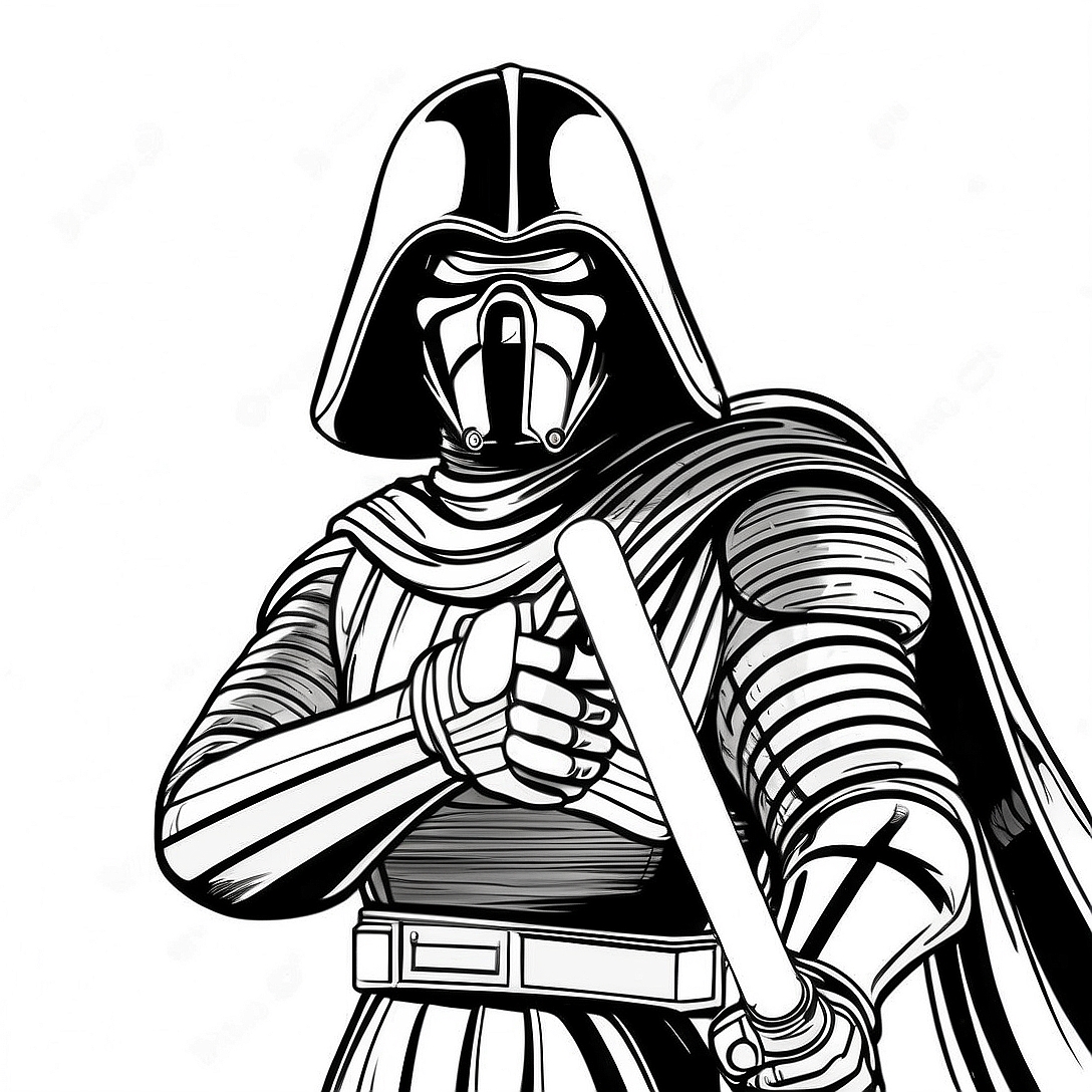 Kylo Ren with Lightsaber Coloring Page | Kylo Ren coloring page