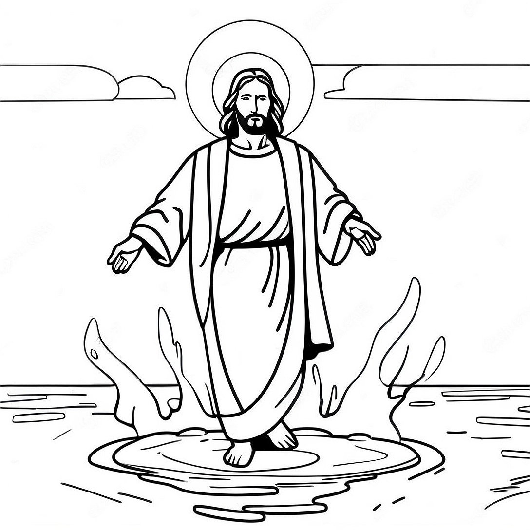 Jesus Walking on Water Coloring Page | Jesus Miracles coloring page