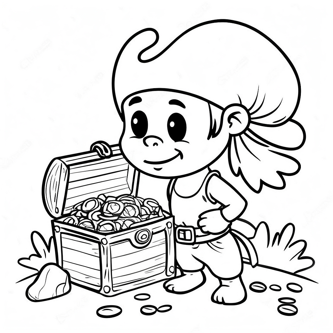 Jake the Pirate with Treasure Coloring Page | Jake and the Neverland Pirates coloring page