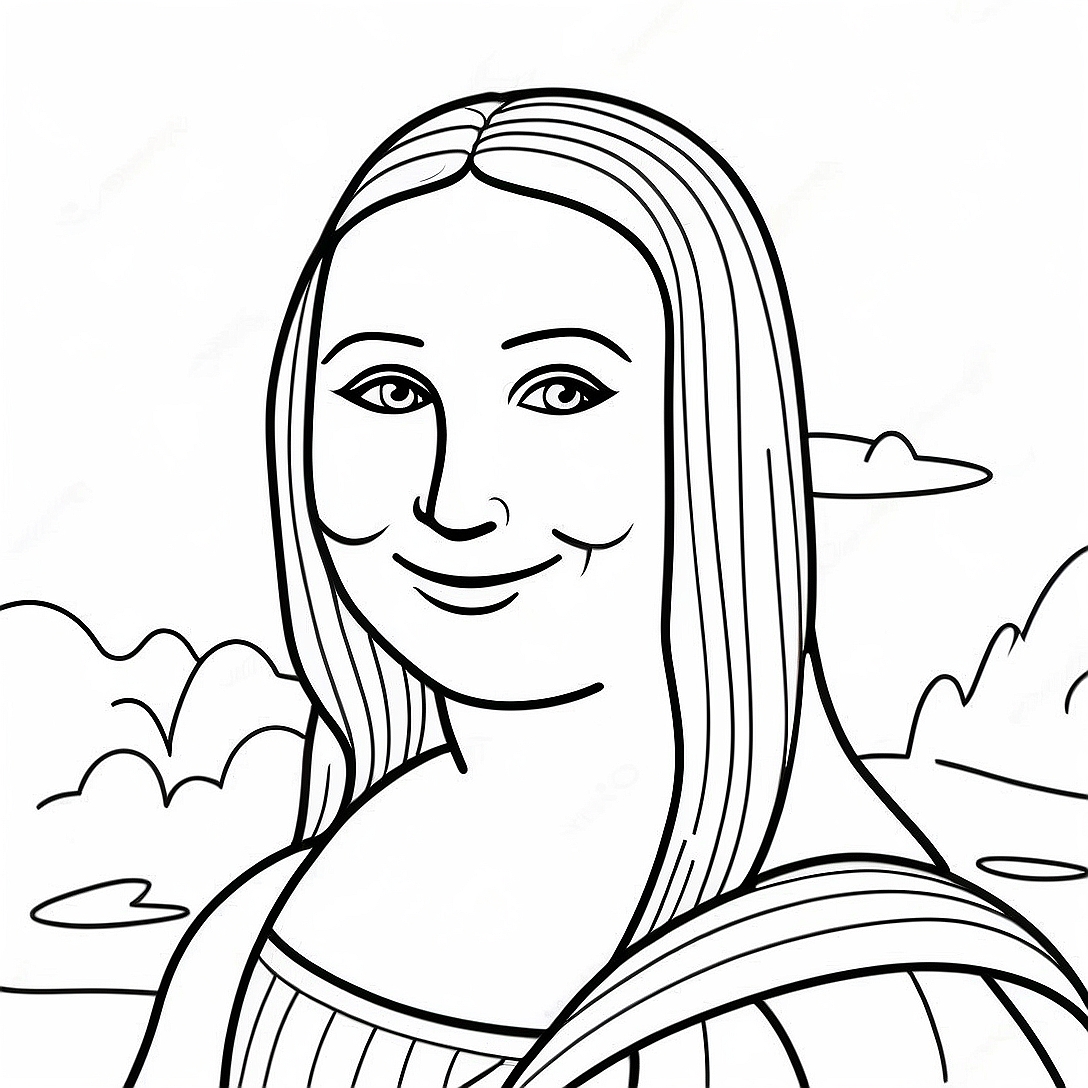 Mona Lisa Smiling Coloring Page | Leonardo da Vinci coloring page